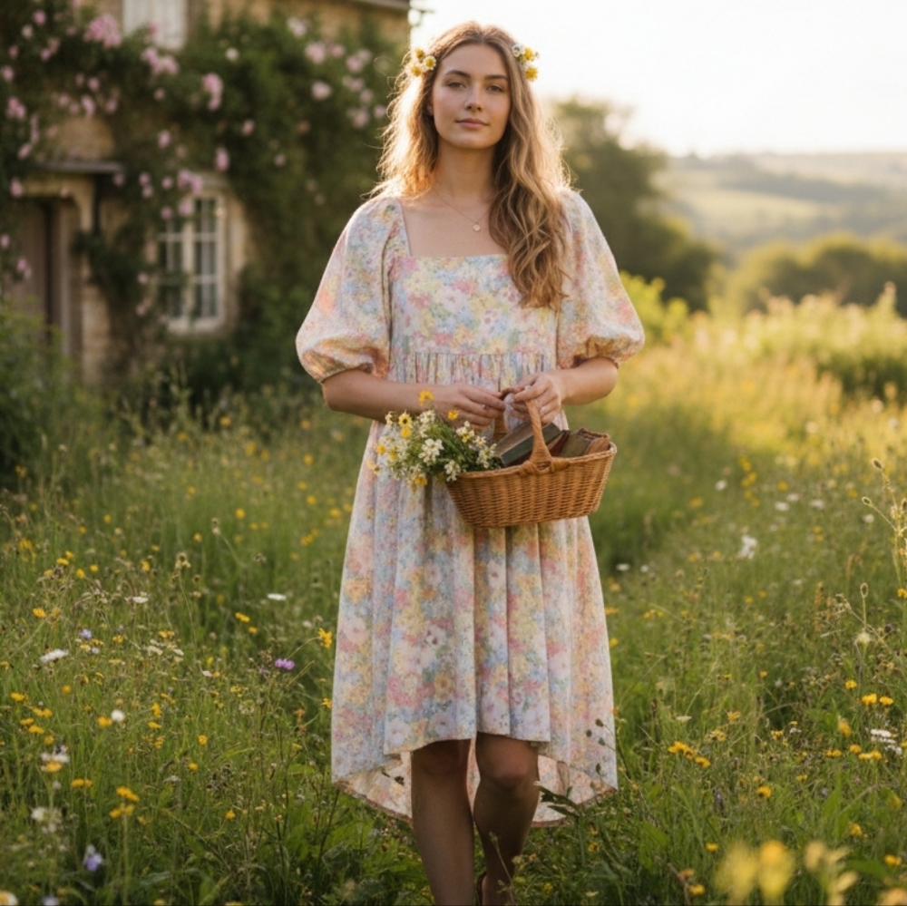 Joe Fresh × Jillian Harris XS Cottagecore Milkmaid Peasant Garden Party Dress